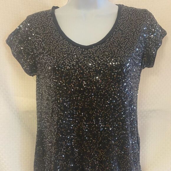 Womens black top by Jacqueline Smith w sequence NWOT - Picture 1 of 5
